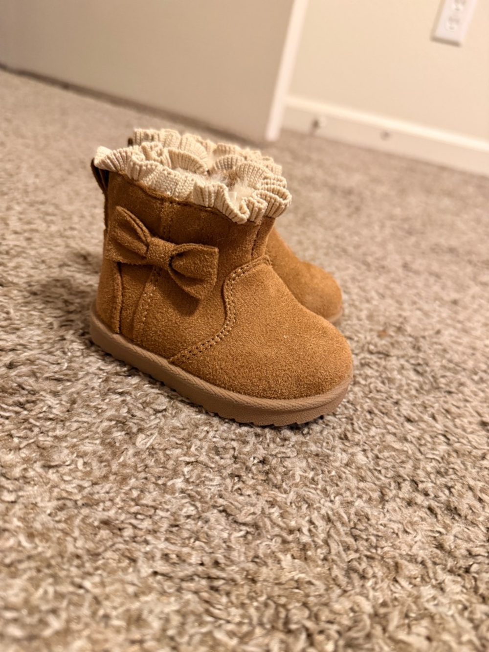 wonder nation Tan Bow Knit-Cuff Baby Walker Boots